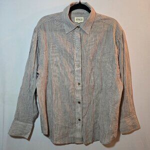 Etica 100% Cotton Striped Oversized Button Front Top Blouse Shirt, sz S